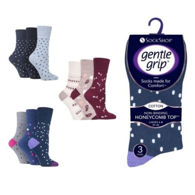 12 Pairs Ladies Gentle Grips Socks Patterned