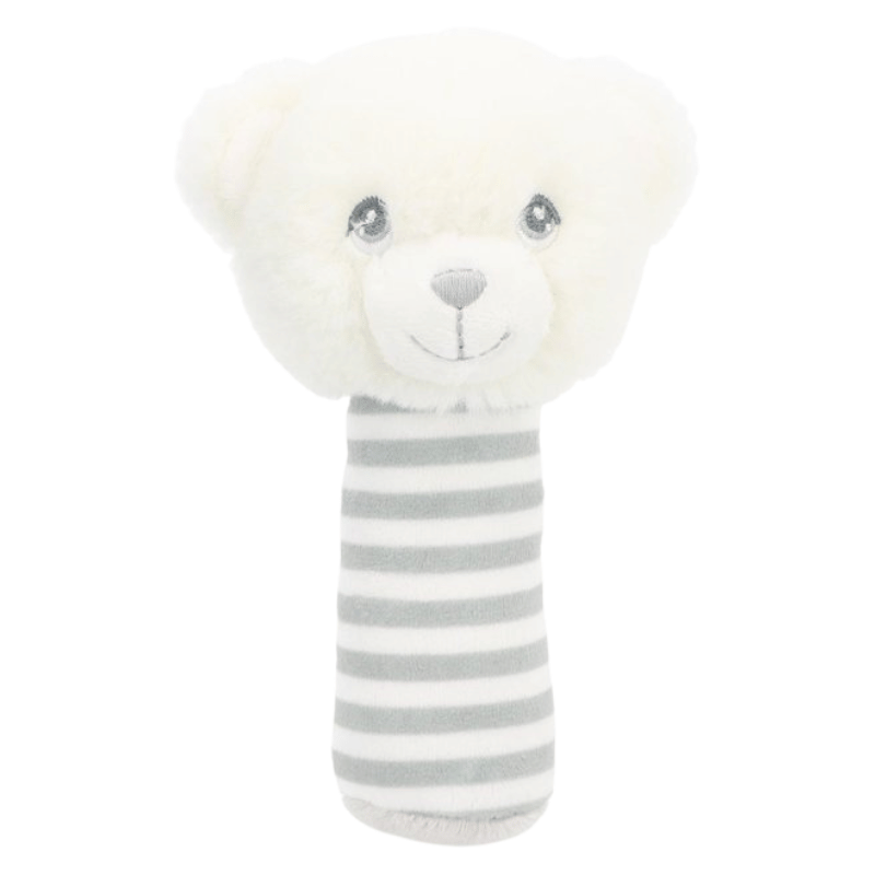 14cm Keeleco Baby White And Grey Bear Stick Rattle