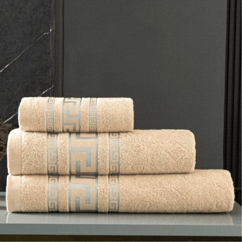 3 Pack 100% Egyptian Cotton Bath Sheet - Greek Border - Stone