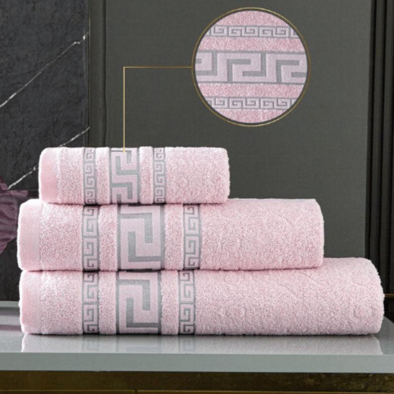3 Pack 100% Egyptian Cotton Greek Border Design Bath Sheets - Pink