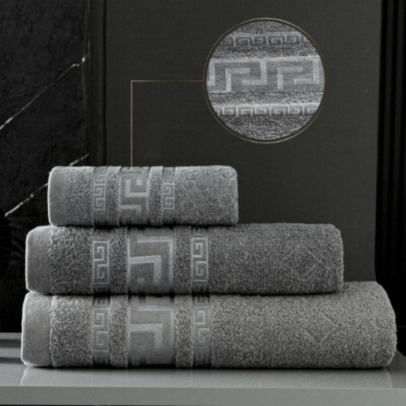 2 Pack 100% Egyptian Cotton Greek Border Design Jumbo Bath Sheets - Dark Grey