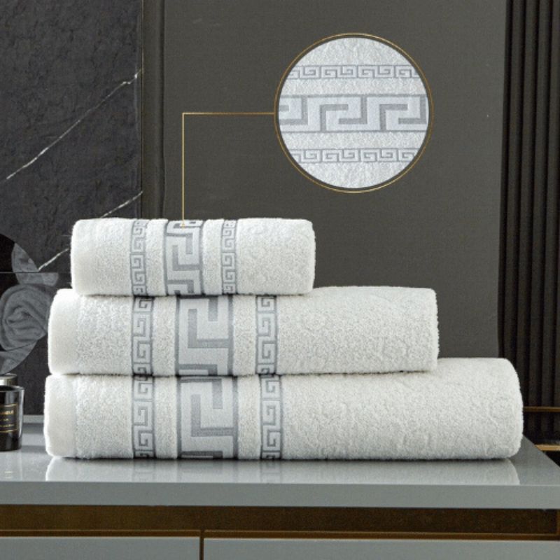 2 Pack 100% Egyptian Cotton Greek Border Design Jumbo Bath Sheets - White