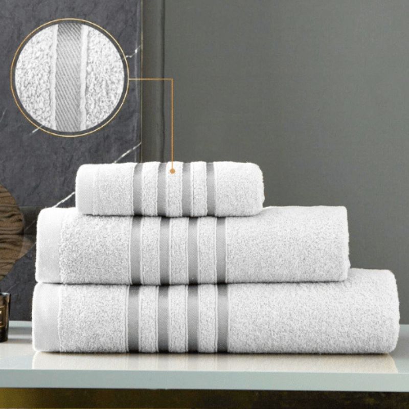 3 Pack 100% Egyptian Cotton Bath Sheets White - Stripe Detail