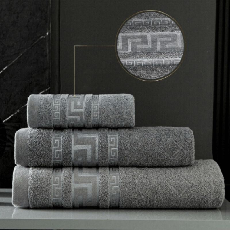 3 Pack 100% Egyptian Cotton Greek Border Design Bath Sheets - Dark Grey