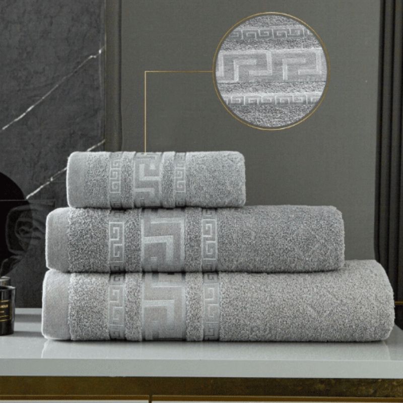 3 Pack 100% Egyptian Cotton Greek Border Design Bath Sheets - Grey