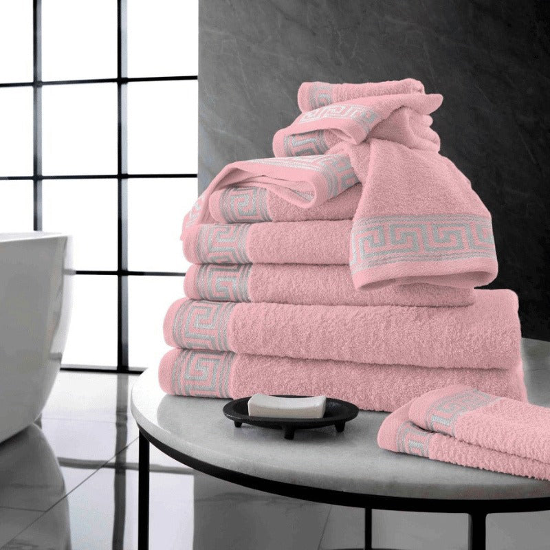 3 Pack Snoozeville Royal Greek Bath Sheets - Pink