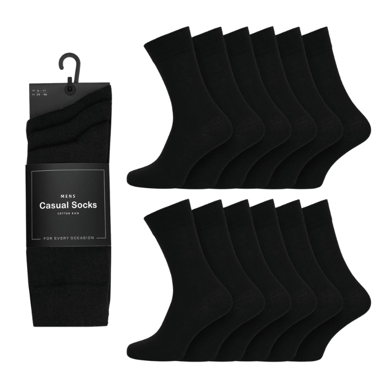 12 Men's Cotton Rich Casual Socks - Black
