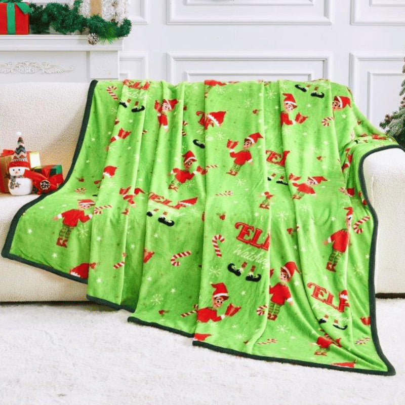 Christmas Flannel Luxury Sherpa Throw - Elves