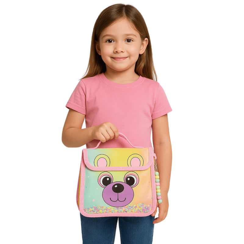 Novelty Teddy Bear Foldable Insulated Lunch Bag With Detachable Charm Keyring