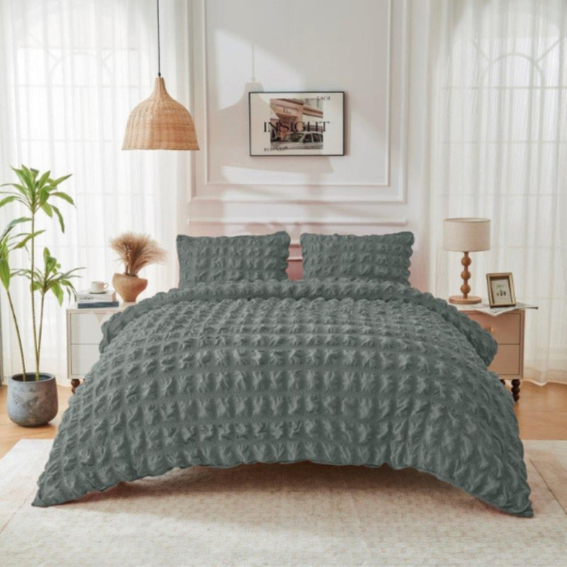 A Touch of Ripon Seersucker Duvet Set - Charcoal