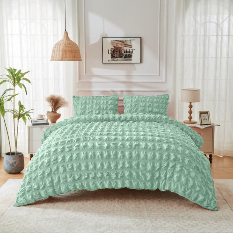A Touch of Ripon Seersucker Duvet Set - Sage Green
