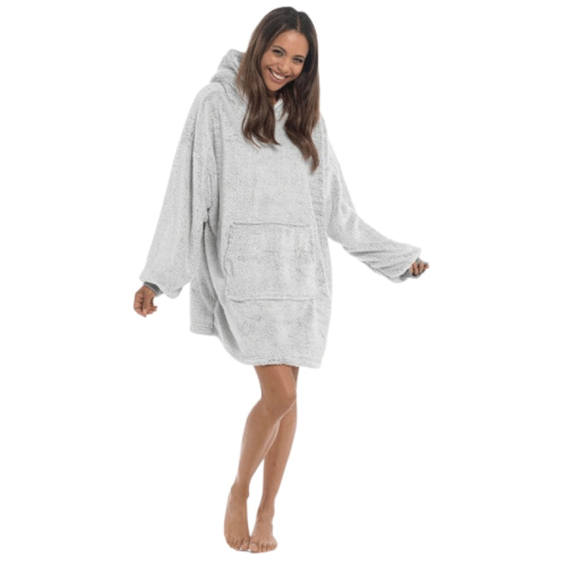 Adults Sherpa Fleece Two Tone Snuggle Hoodie - Grey