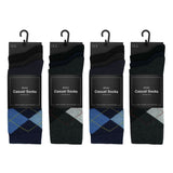 12 Men's Cotton Rich Casual Socks - Dark Argyles