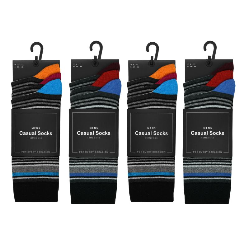 12 Men's Cotton Rich Casual Socks - Multi Stripe