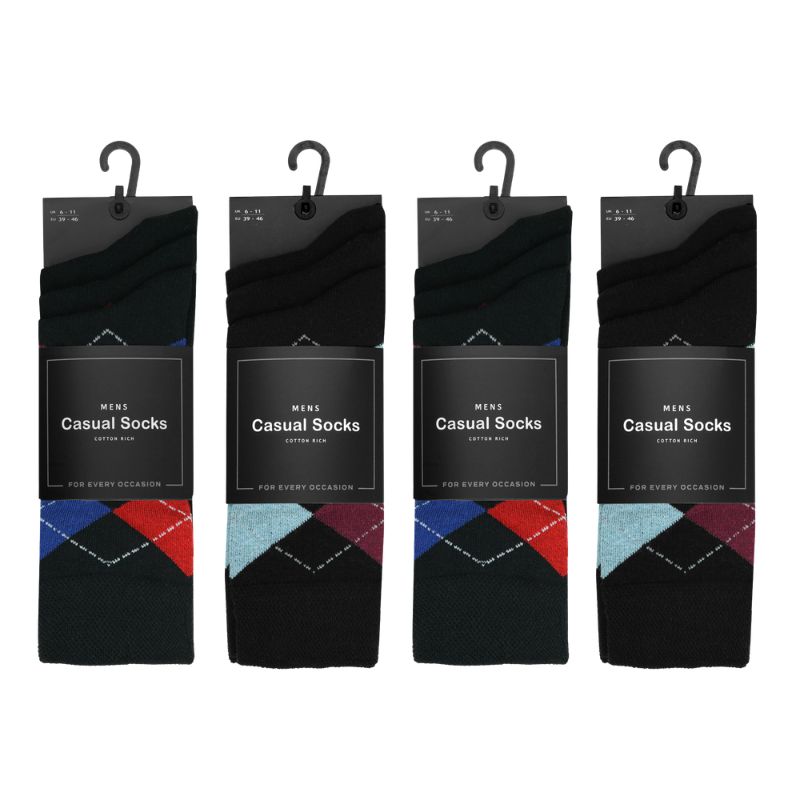 12 Men's Cotton Rich Casual Socks - Multi Argyle
