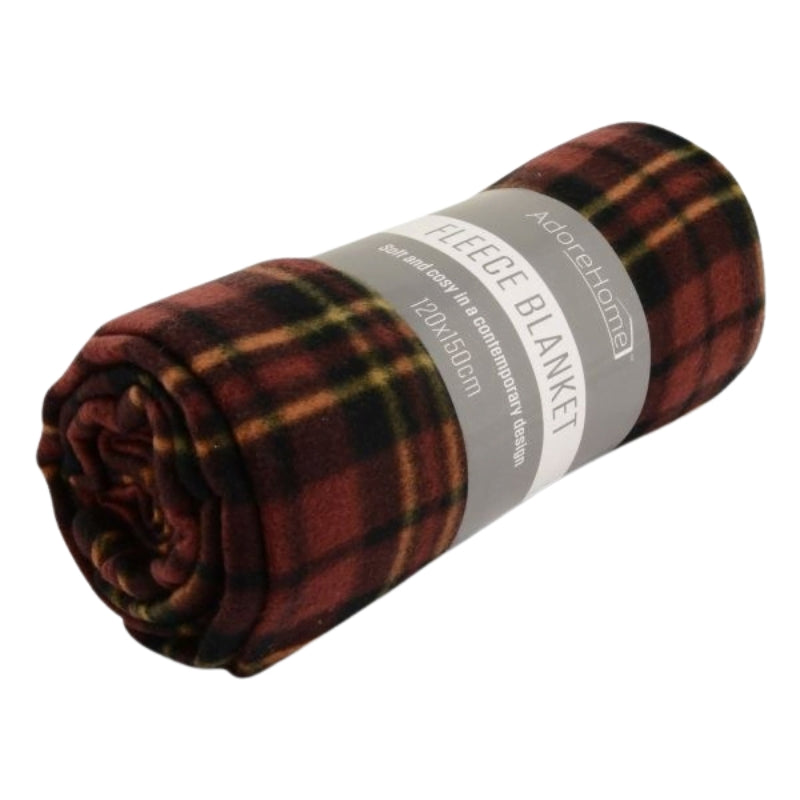 Fleece Blanket Chequered Burgundy