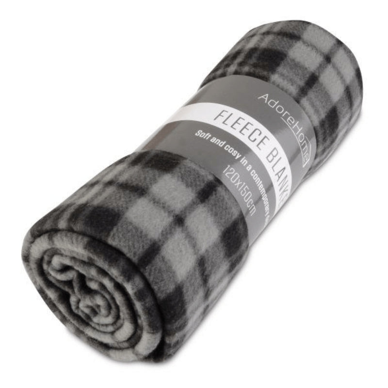 Fleece Blanket Chequered Grey