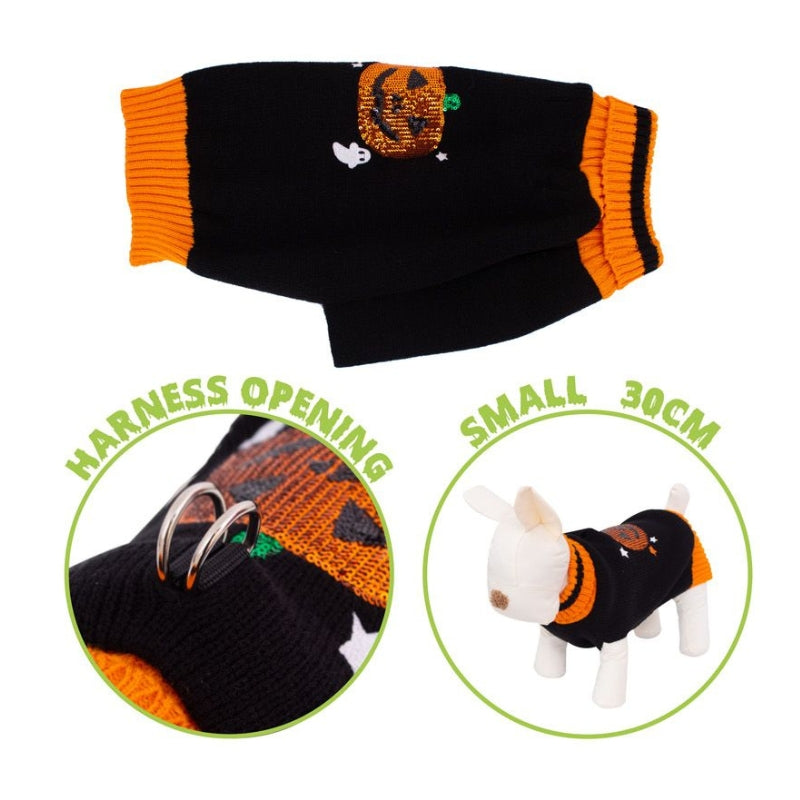 Halloween Sequin Pumpkin Pet Jumper Small 30cm