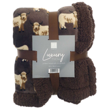 Highland Cow Luxury Design Flannel Throws with Sherpa Reverse - Mocha