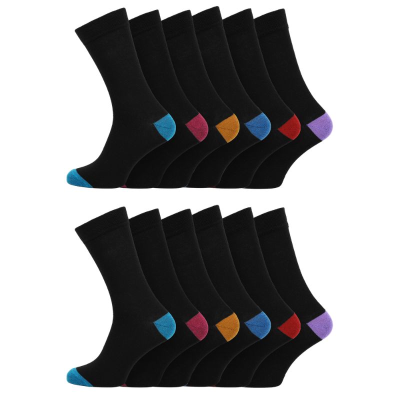 12 Men's Cotton Rich Casual Socks - Coloured Heel & Toe