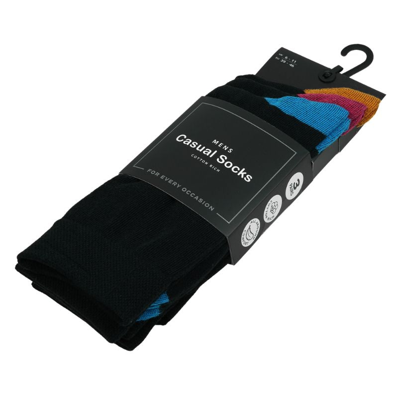 12 Men's Cotton Rich Casual Socks - Coloured Heel & Toe