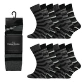 12 Men's Cotton Rich Casual Socks - Grey Stripe
