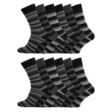 12 Men's Cotton Rich Casual Socks - Grey Stripe
