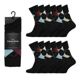 12 Men's Cotton Rich Casual Socks - Multi Argyle