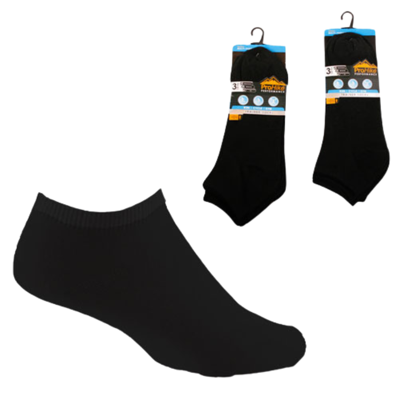 12 Pair Men's ProHike Trainer Socks - Black