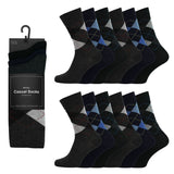 12 Men's Cotton Rich Casual Socks - Dark Argyles