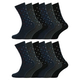 12 Mens Cotton Rich Casual Socks - Dark Assorted Spots