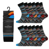 12 Men's Cotton Rich Casual Socks - Multi Stripe