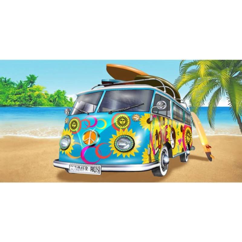 Microfibre Beach Towels Summer Bus - Blue