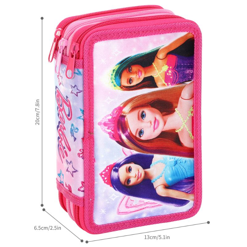Official Barbie Filled 3 Zipped Pencil Case