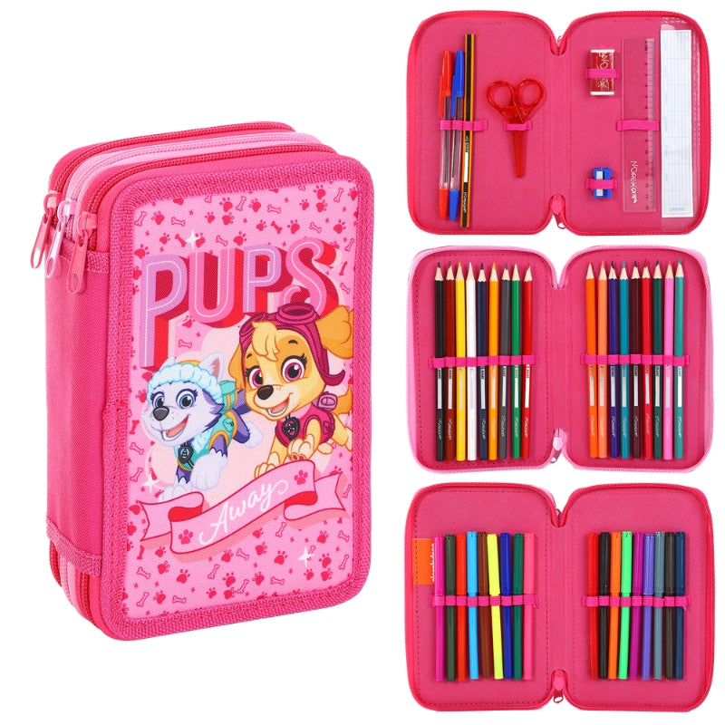 Official Paw Patrol 'Pups Away' Filled 3 Zipped Pencil Case