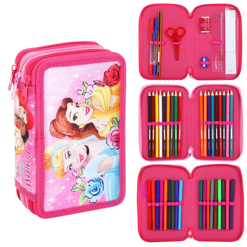 Official Princess Filled 3 Zipped Pencil Case