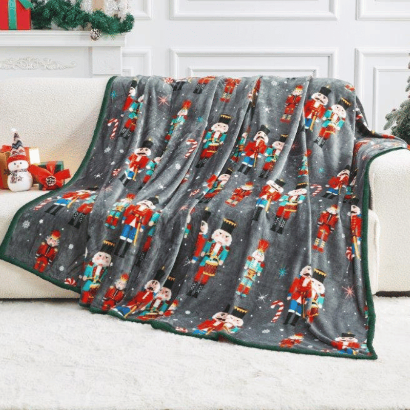 Christmas Flannel Luxury Sherpa Throw - Nutcracker