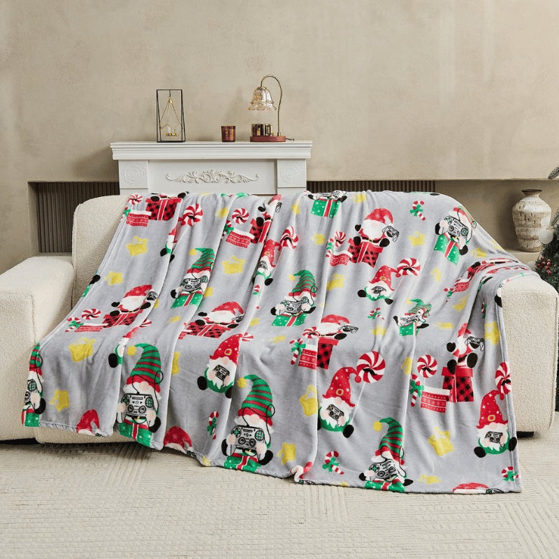 Christmas Design Flannel Throw - Player Gnomes
