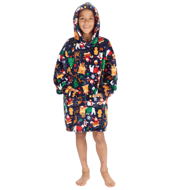 Childrens Christmas Design Oversized Snuggle Hoodie - Navy